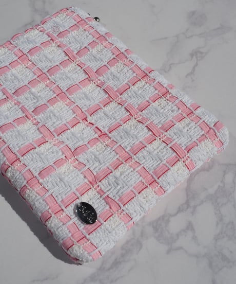 【M size】pink check×white（pouch）
