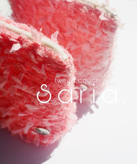【マチ付き】coral pink×feather（pouch）