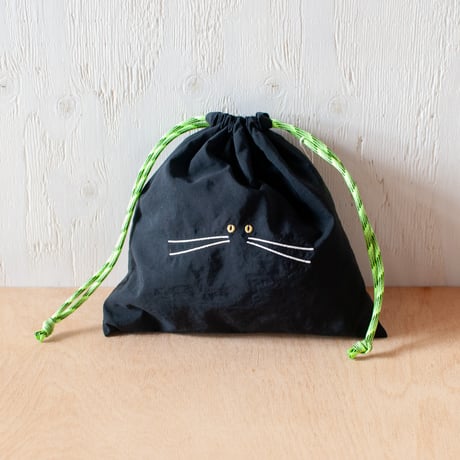 ねこ巾着　ブラック