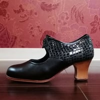 オスーナ＞フラメンコシューズ(プロA)紐タイプ☆黒 表革