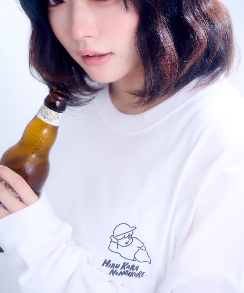 長袖】『昼から呑んだくれ』back print Long T-shirt（white） |