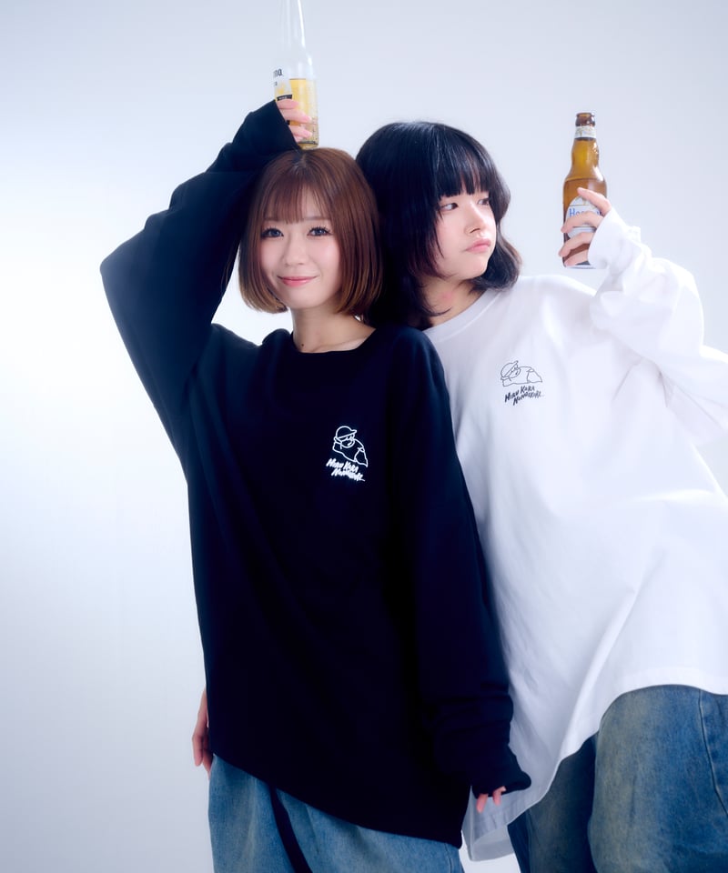 長袖】『昼から呑んだくれ』back print Long T-shirt（white） |
