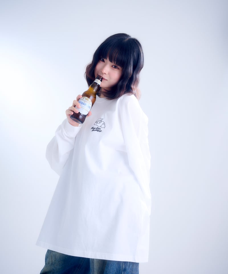 長袖】『昼から呑んだくれ』back print Long T-shirt（white） |