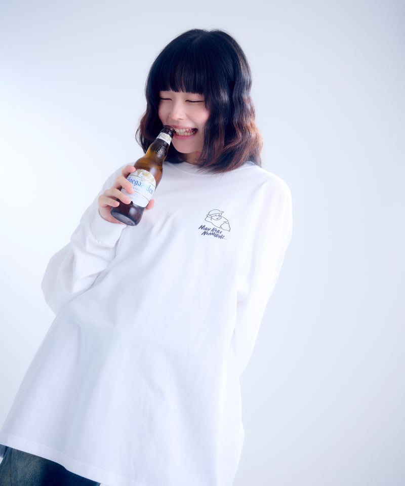 長袖】『昼から呑んだくれ』back print Long T-shirt（white） |