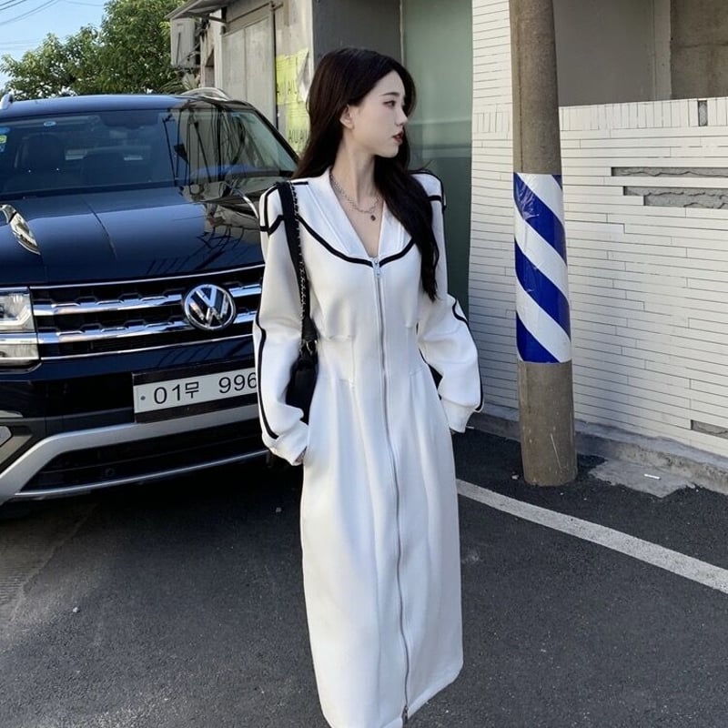 フロントジップワンピース フロントジップワンピース白 | SHARA