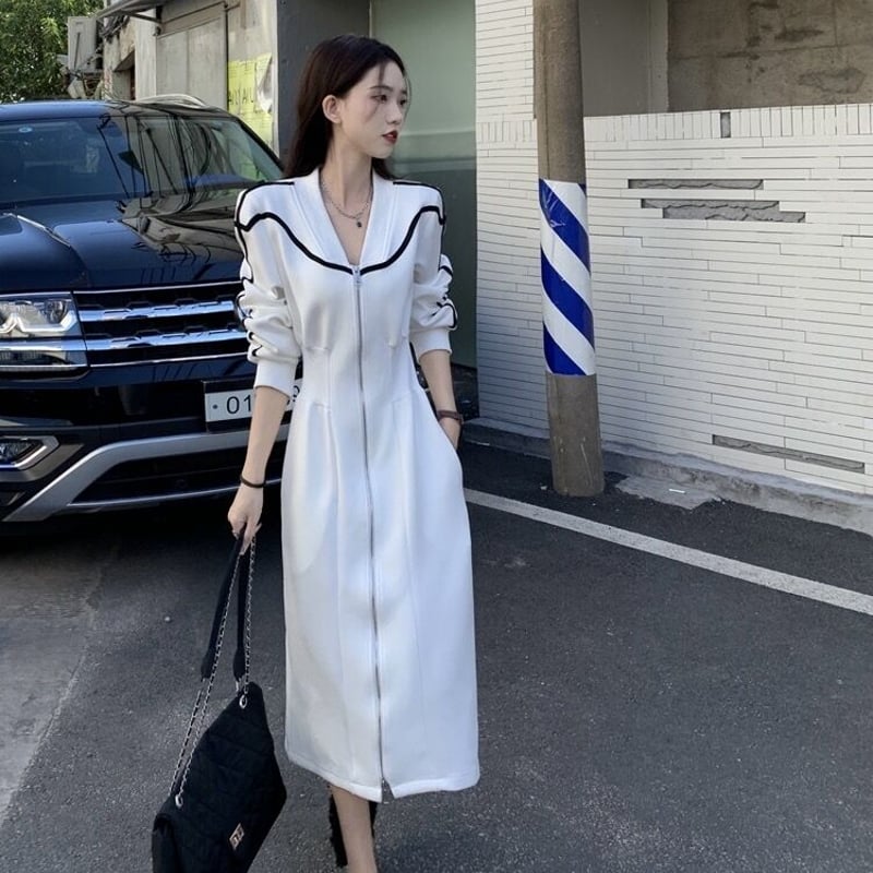 フロントジップワンピース白 | SHARA フロントジップワンピース白 | SHARA