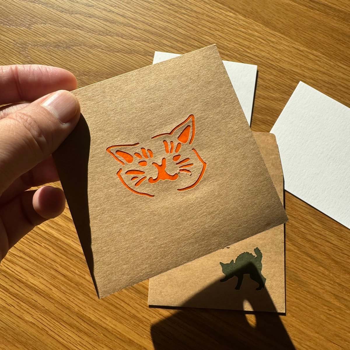 猫顔オレンジ】切り抜きマシカク封筒9cm＆カードset のコピー