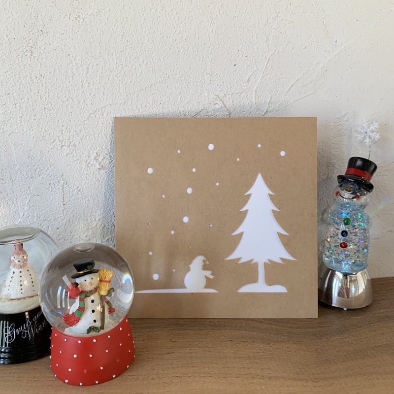 雪だるまと木】切り抜きマシカク封筒12cm＆カードset