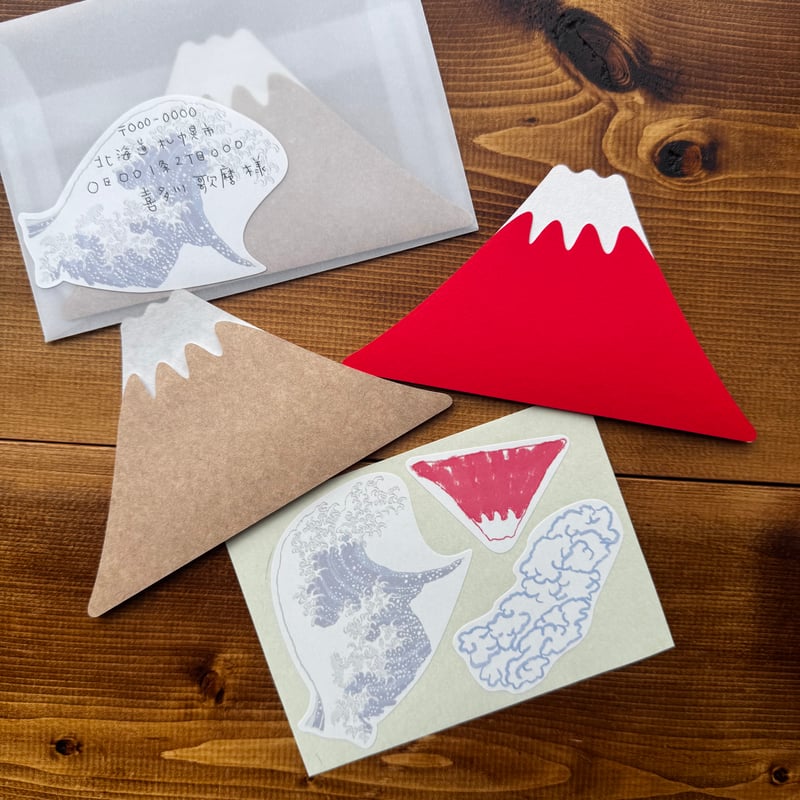 W富士山レターセット 浮世絵シール 赤富士 富士山便せん | 切り抜き