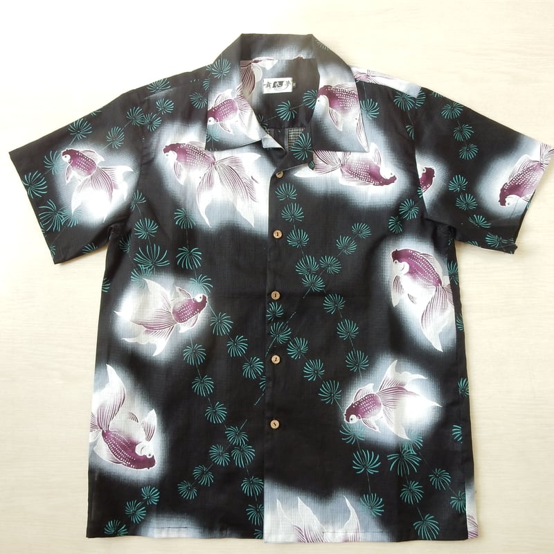 浴衣アロハ 金魚 アロハシャツ ハンドメイド Alohashirt | なないろは