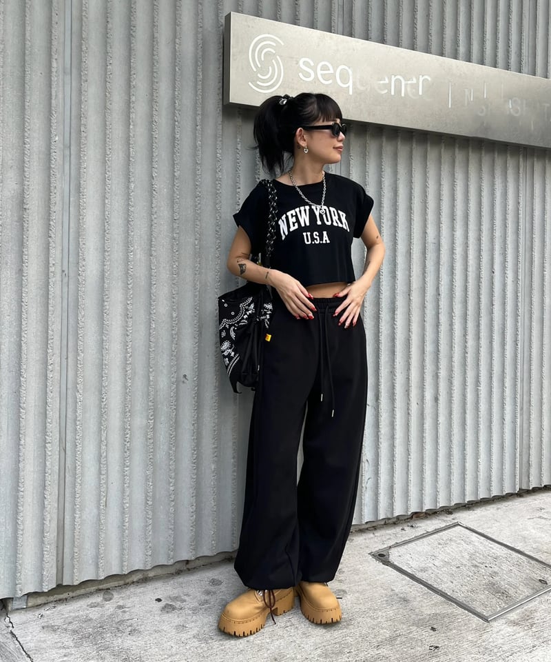 トップス LITMUS gathered puffy top black クロップドTOPS｢NY LOGO｣#Ri0819 | Miney