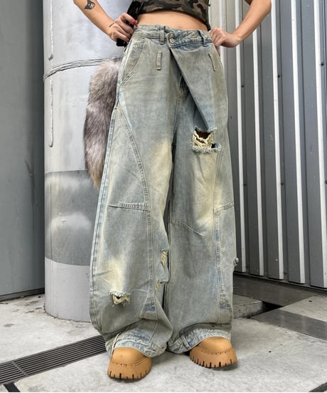 みぃ様ハンドメイド♡デニムフリンジポニー 薄デニム 赤③ CATEGORY DENIM PANTS | Miney
