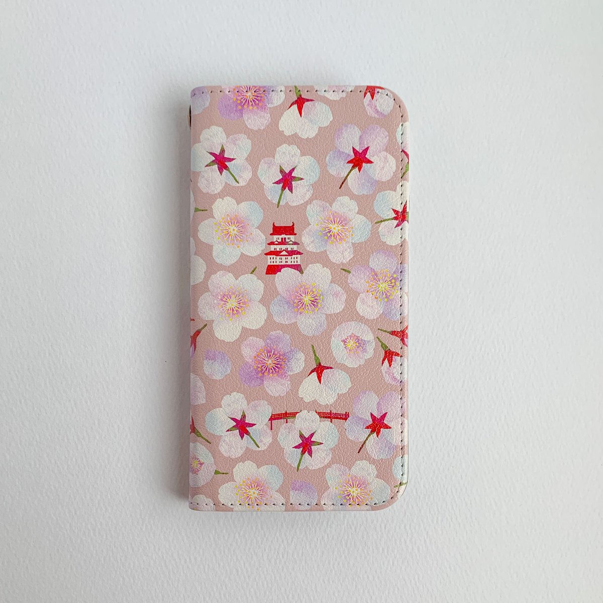 空想アパートメント ピンクの豆粒 受注］桜咲くお堀端：春昼｜手帳型・帯なし：iPhone・スマホケース