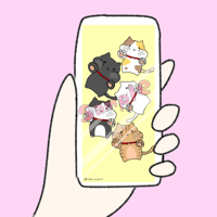 スマホ壁紙❤️9:19.5】画面にむぎゅっにゃんこ集合！（むらさき