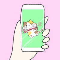 【スマホ壁紙❤️9:16】画面にむぎゅっミケにゃんこ（グリーン）