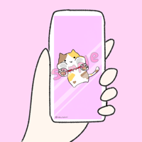 【スマホ壁紙❤️9:19.5】画面にむぎゅっミケにゃんこ（ピンク）