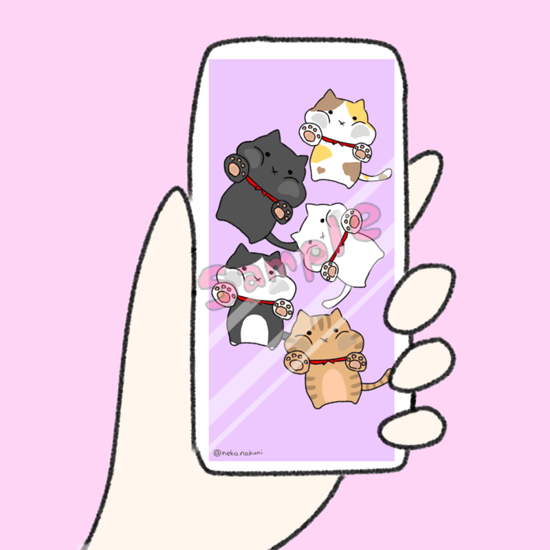 スマホ壁紙❤️9:19.5】画面にむぎゅっにゃんこ集合！（むらさき