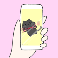 【スマホ壁紙❤️9:16】画面にむぎゅっ黒にゃんこ（イエロー）