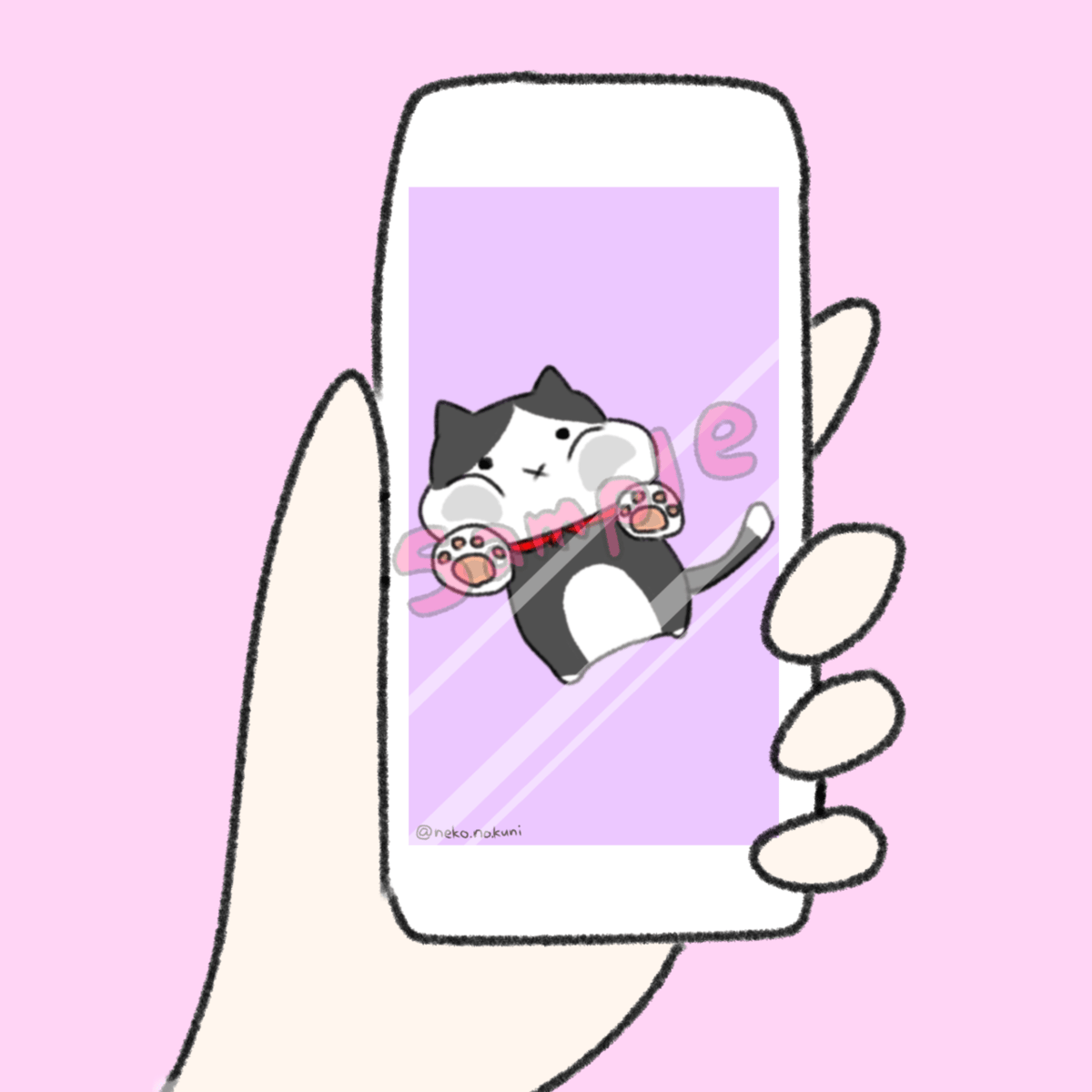 【ハチワレニャンコページ】 スマホ壁紙❤️9:16】画面にむぎゅっハチワレにゃんこ（むらさき