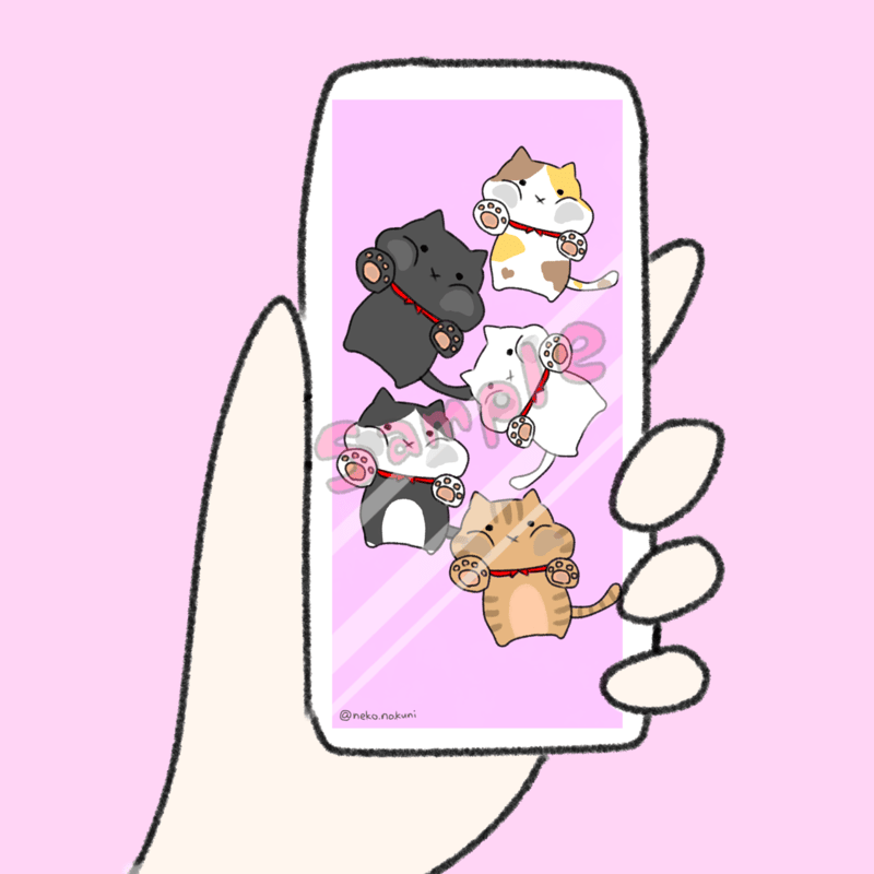 スマホ壁紙❤️9:19.5】画面にむぎゅっにゃんこ集合！（ピンク