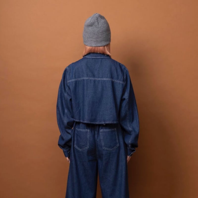white stitch cropped denim jacket ONE WASH | IPSUM