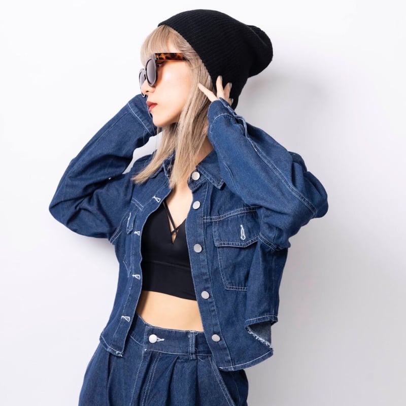 white stitch cropped denim jacket ONE WASH | IPSUM