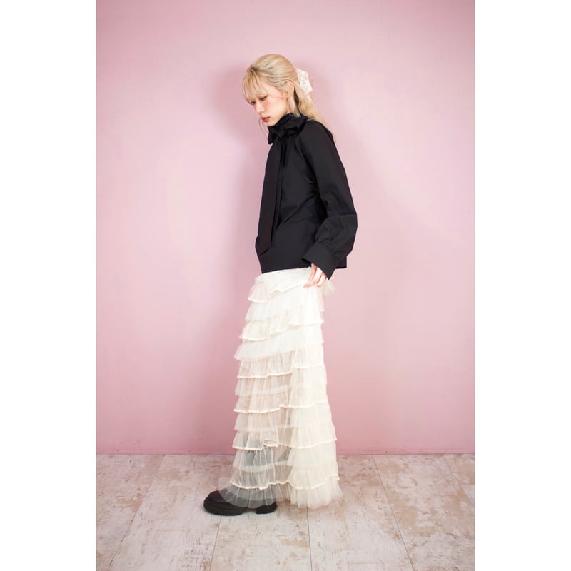 sheer frill long skirt WHITE | IPSUM
