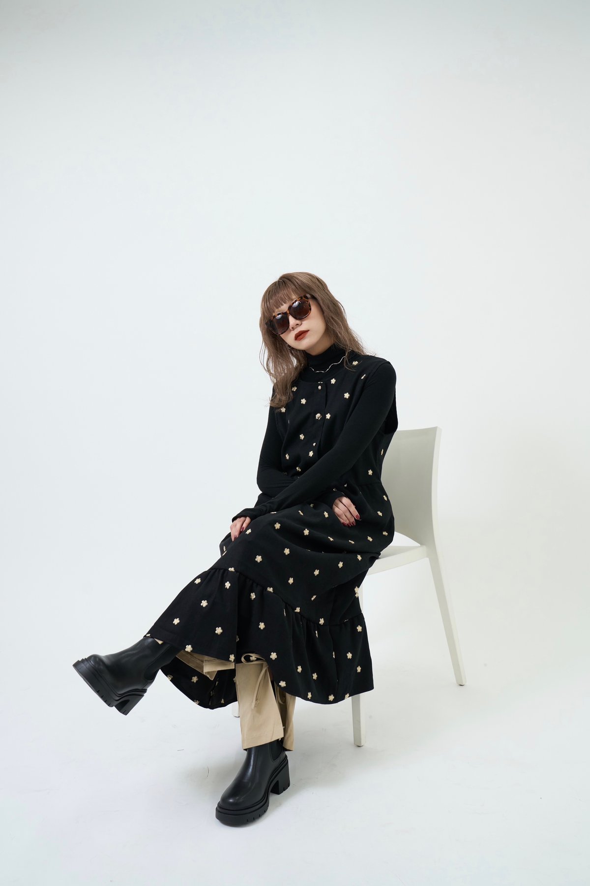 ♡ soor ploom Ismay Dress Daisy Print 5y♡ flower pattern embroidery long dress BLACK | IPSUM