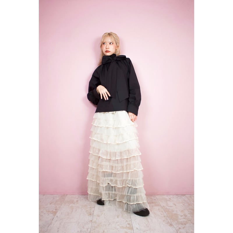 sheer frill long skirt WHITE | IPSUM