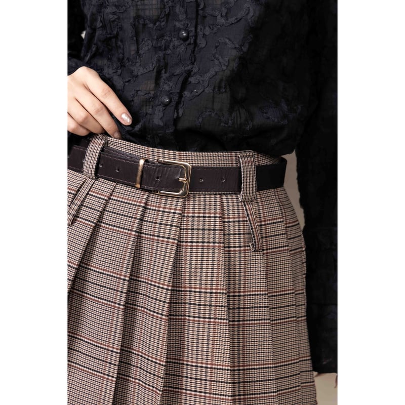 check pleats mini skirt BROWN | IPSUM