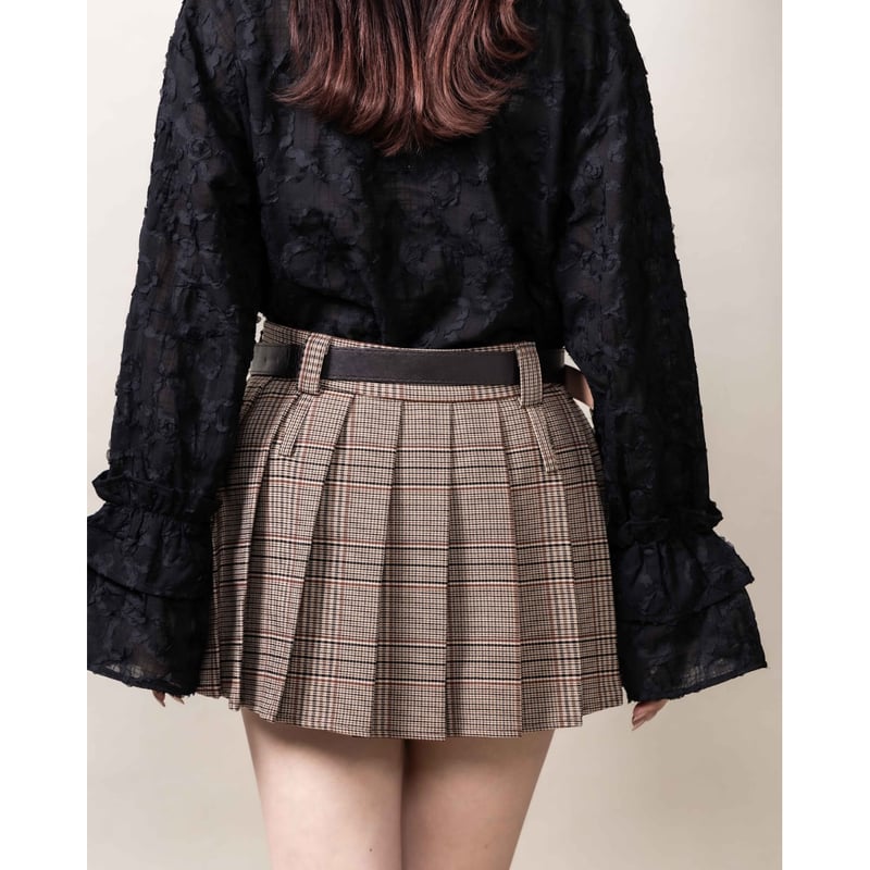 check pleats mini skirt BROWN | IPSUM
