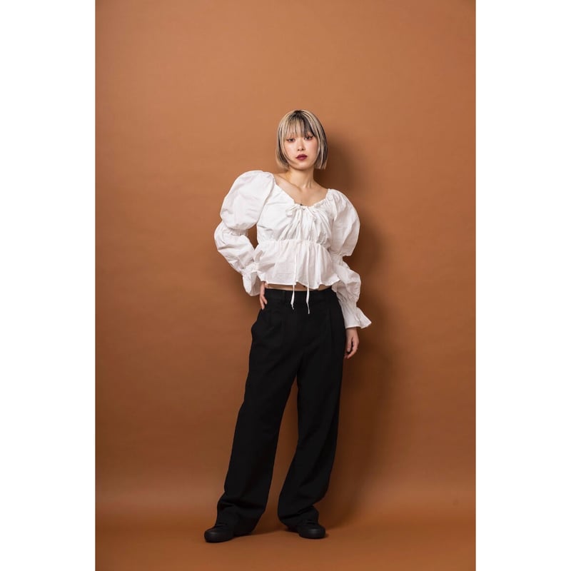 2way puff sleeve ribbon blouse WHITE | IPSUM