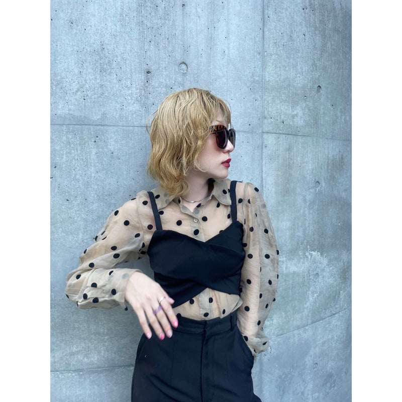dot sheer blouse with bustier BEIGE | IPSUM