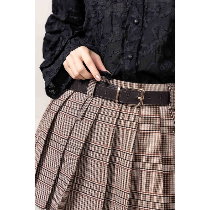 check pleats mini skirt BROWN | IPSUM