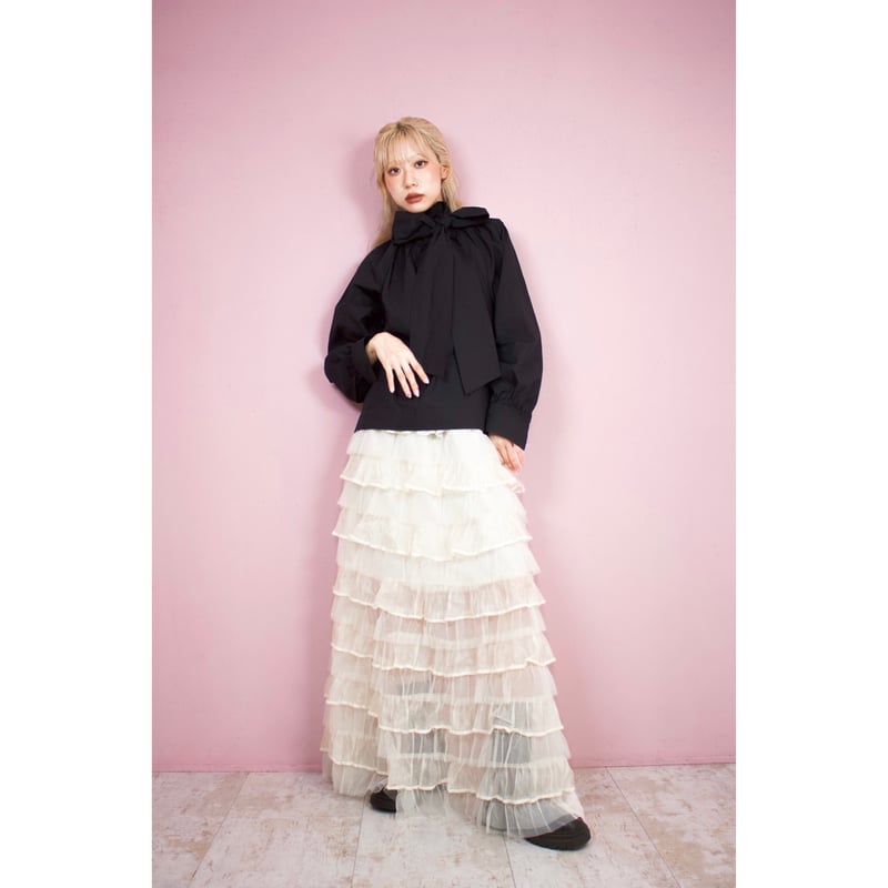 sheer frill long skirt WHITE | IPSUM