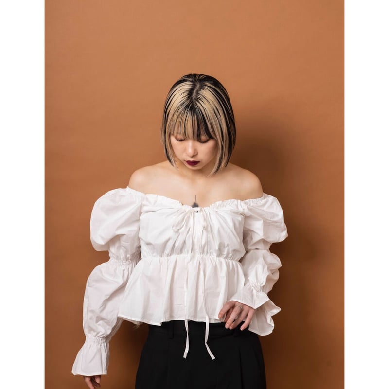 2way puff sleeve ribbon blouse WHITE | IPSUM