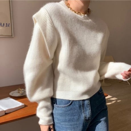 layered rib sweater WHITE