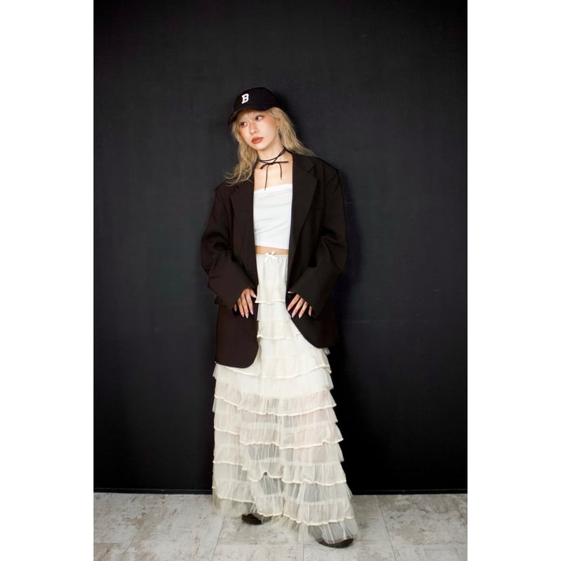 sheer frill long skirt WHITE | IPSUM