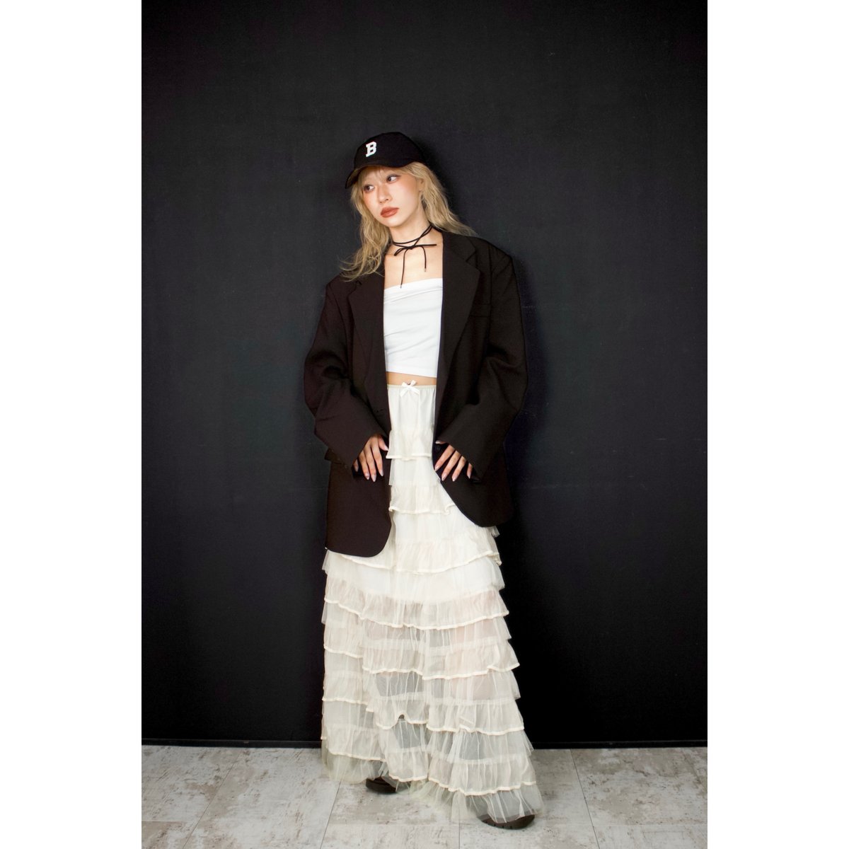 I'm/matereal ホワイトロングスカート sheer frill long skirt WHITE | IPSUM