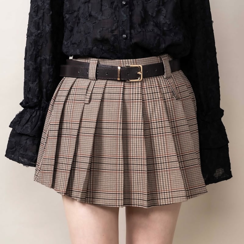 check pleats mini skirt BROWN | IPSUM