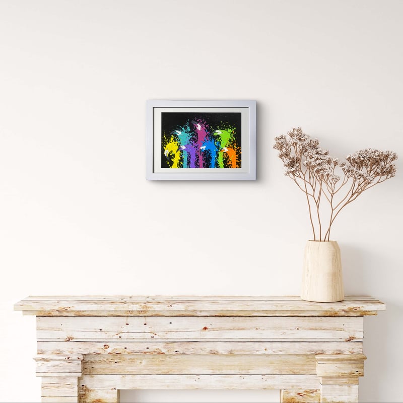 に*け様 「 逃げることをやめたフラミンゴ 」｜絵画 原画 抽象画 動物画 ドロ 鹿野震一郎 / フラミンゴ(イエロー) ‹ ART OSAKA 2019