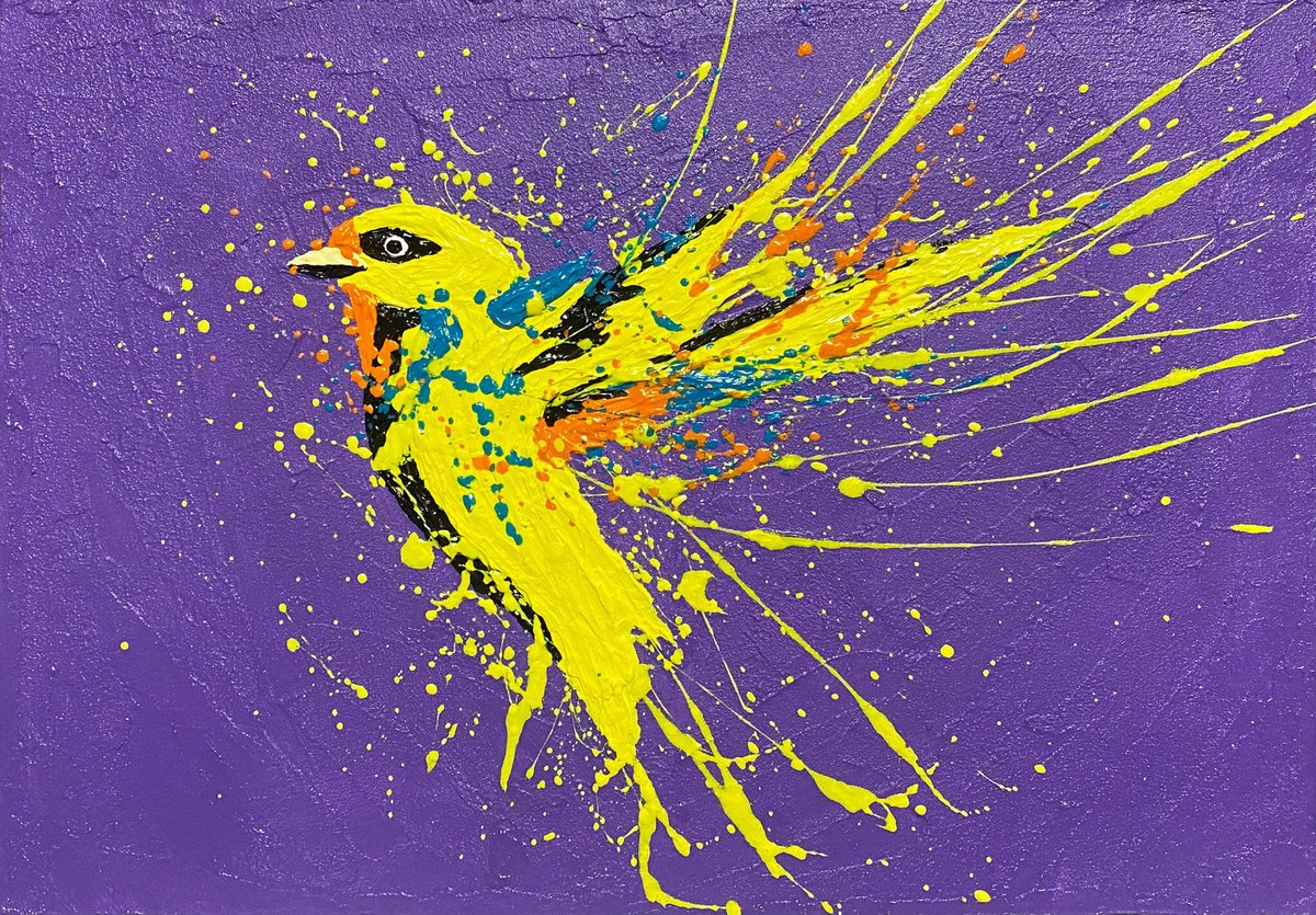 油絵　専用　朝やけに胸をはる黄色い鳥 油絵 専用 朝やけに胸をはる黄色い鳥