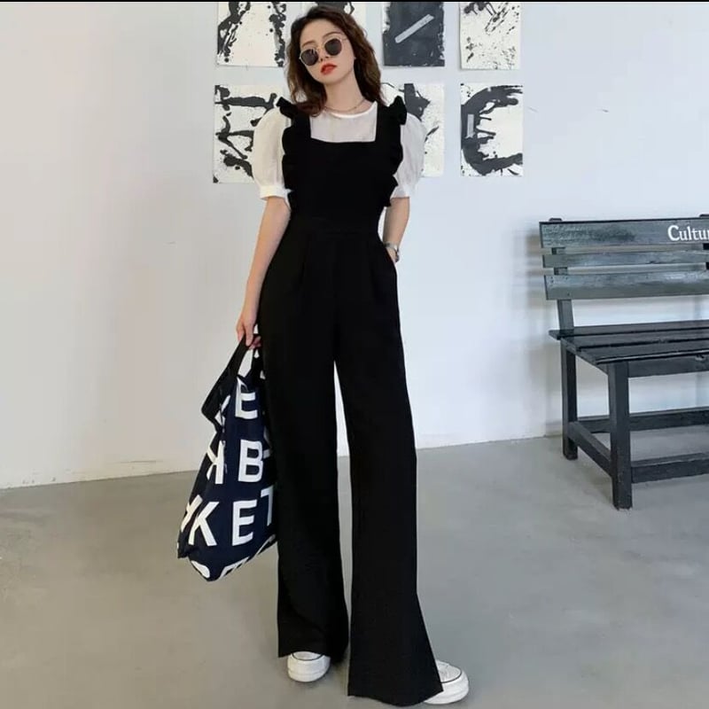 今期フリル　サロペット 二〇二五年新作フリルデザインサロペットワイドパンツ