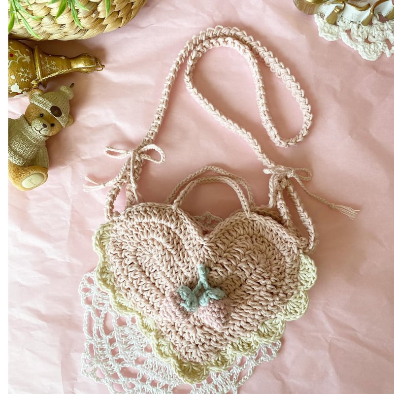 ハート型いちごポシェット(ハート柄ピンク) | Yana mon atelier