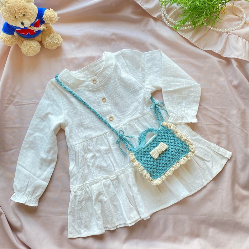 リボンポシェット(ダイヤ柄アクアブルー) | Yana mon atelier