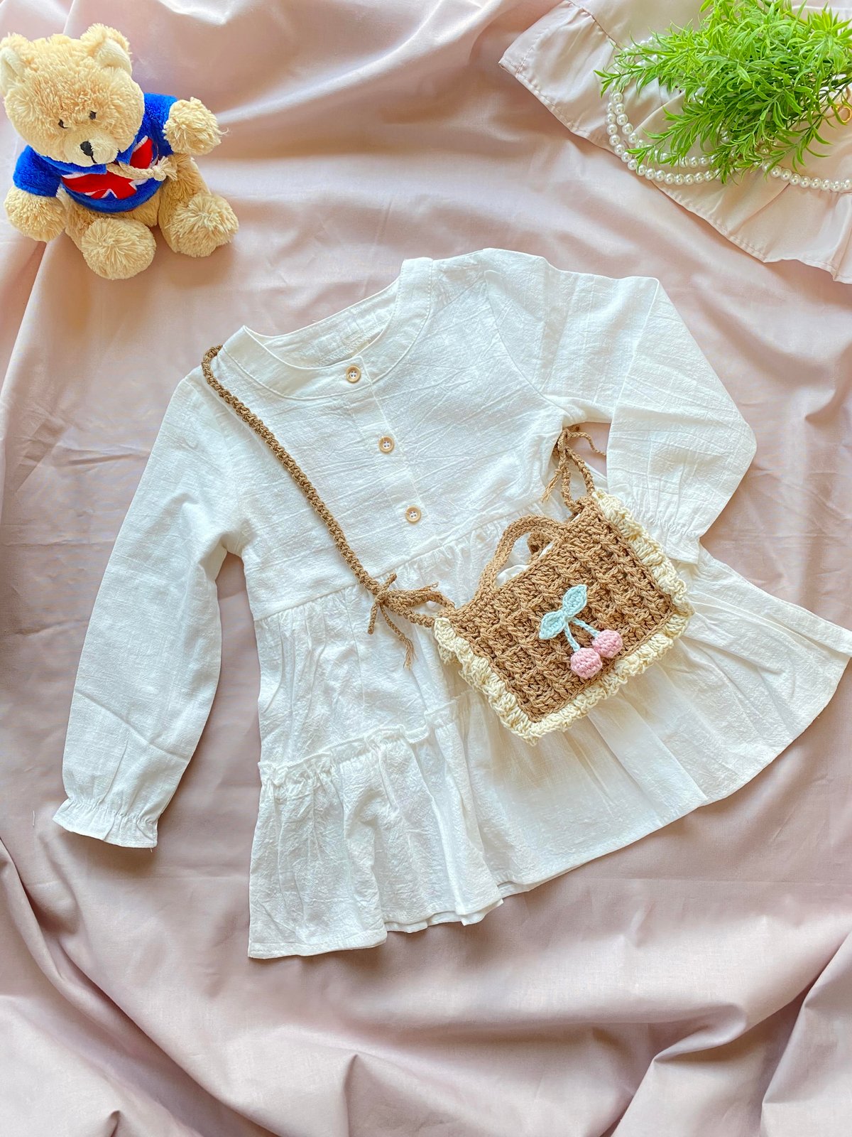 のほほん様♡14kgf さくらんぼのポシェット(ワッフル柄ベージュ) | Yana mon atelier