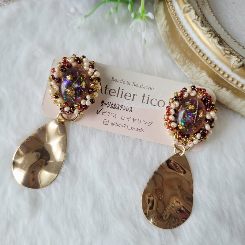 Atelier tico】 ビーズ刺繍 ピアス&イヤリング | 時かざり store