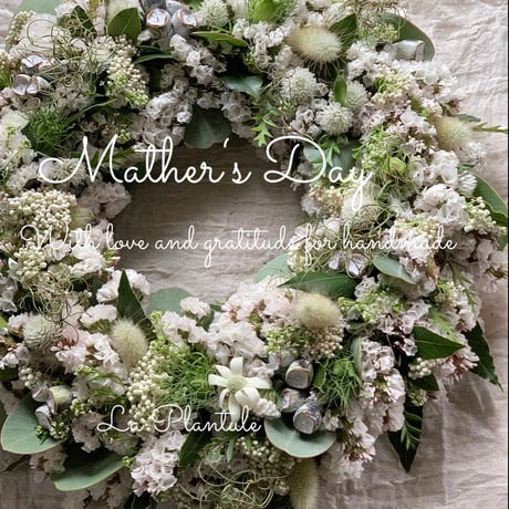Mother‘s Day Gift リースキット　スターチスと季節のお花のふわリース　white