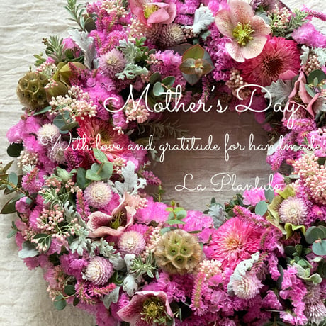 Mother‘sDay Gift リースキット　スターチスと季節のお花のふわリース　pink
