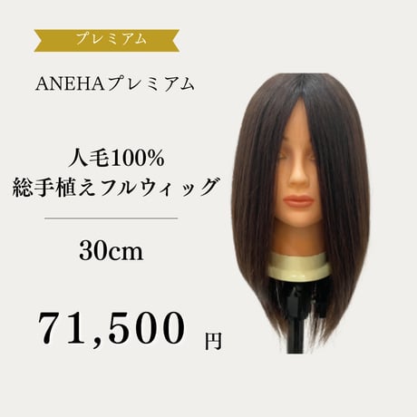 ANEHA プレミアム 人毛100％総手植えフルウィッグ 30cm【自然色】 | 軽量・自然な分け目